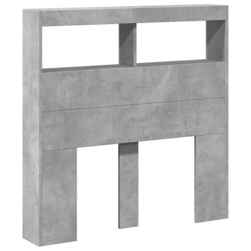 Sengegavl med opbevaring og LED-lys - betongrå, 100 x 17 x 102 cm