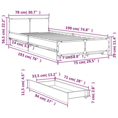 Sengeramme med 4 skuffer 75 x 190 cm - sort