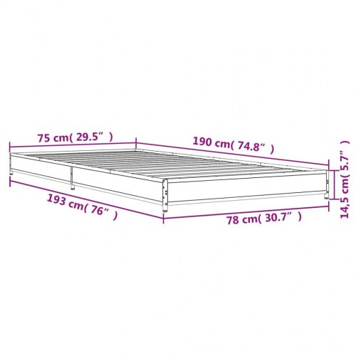 Sengeramme 75x190 cm konstrueret træ og metal brun egetræsfarve