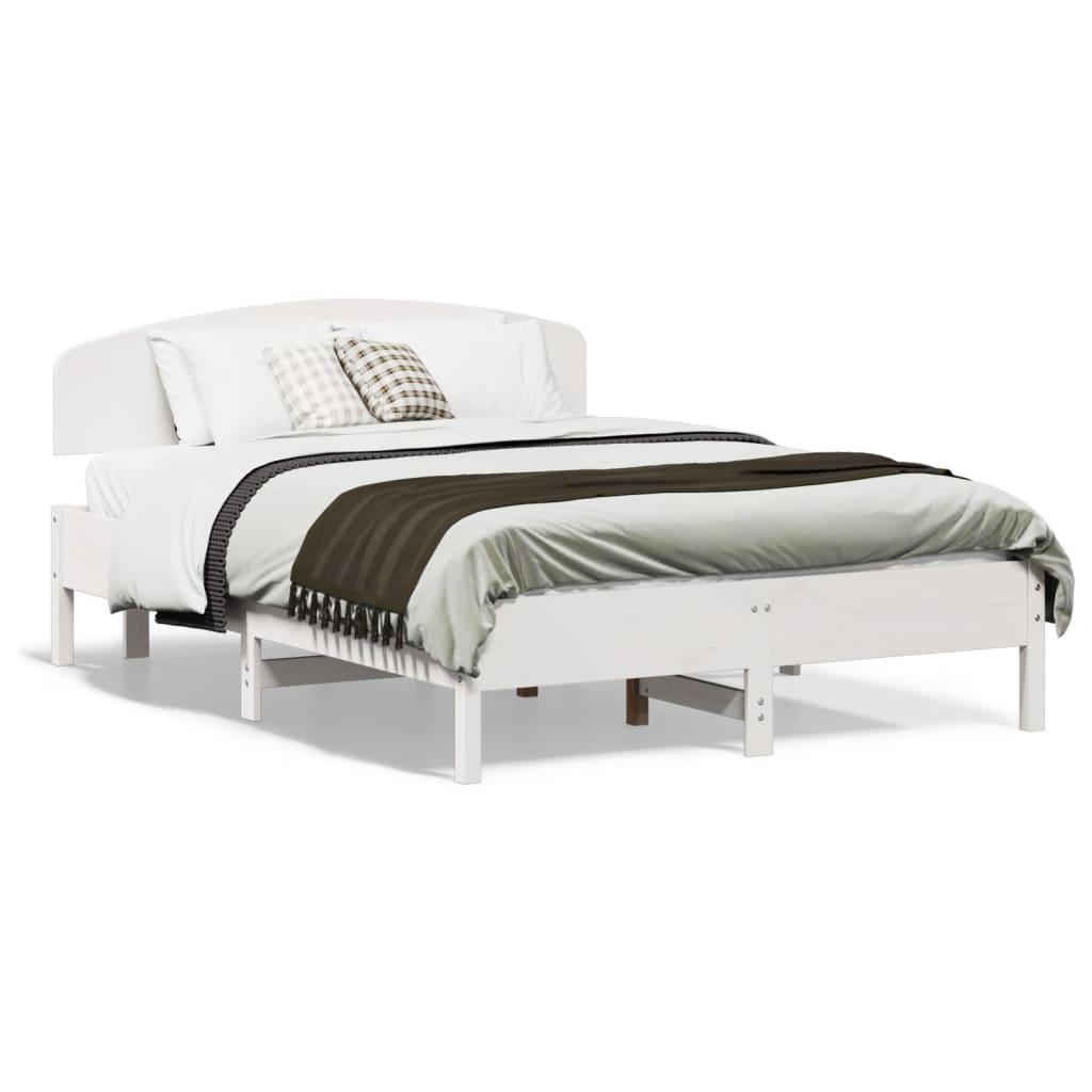 Sengeramme Med Sengegavl135x190 Cm Massivt Fyrretræ Hvid