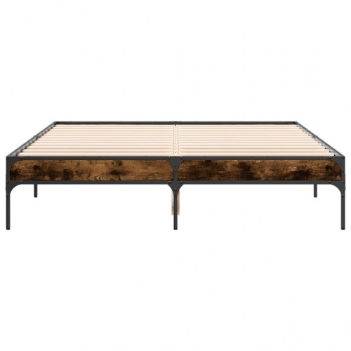 Sengestel 120x190cm konstrueret træ og metal røget egetræsfarve