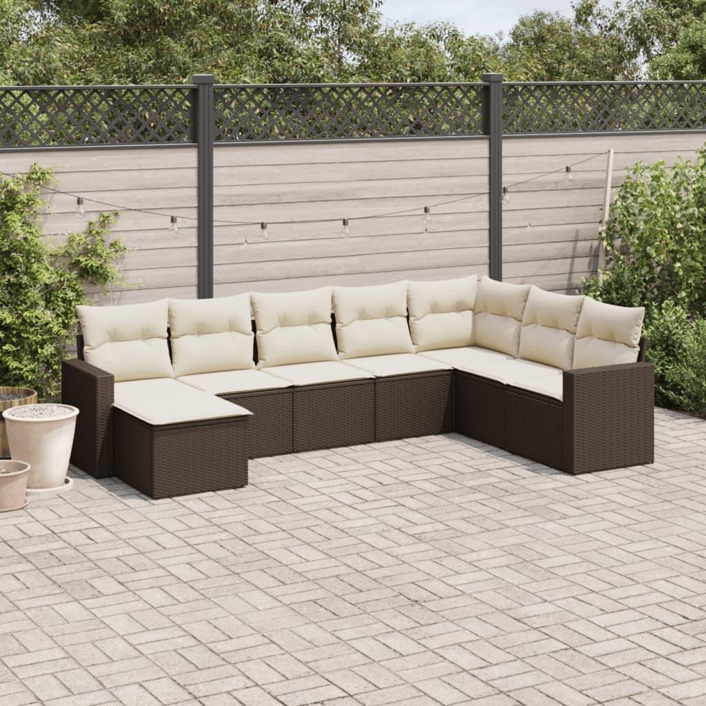 Sofasæt Til Haven 8 Dele Med Hynder Polyrattan - Brun og cremefarvet / Uden bord