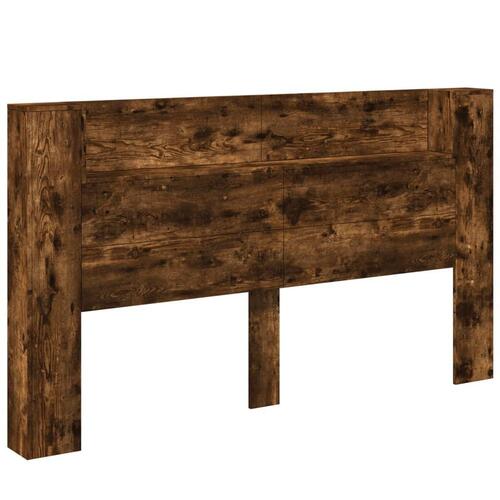 Sengegavl med opbevaring og LED-lys 180x16,5x103,5 cm røget eg
