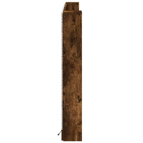 Sengegavl med opbevaring og LED-lys 180x16,5x103,5 cm røget eg