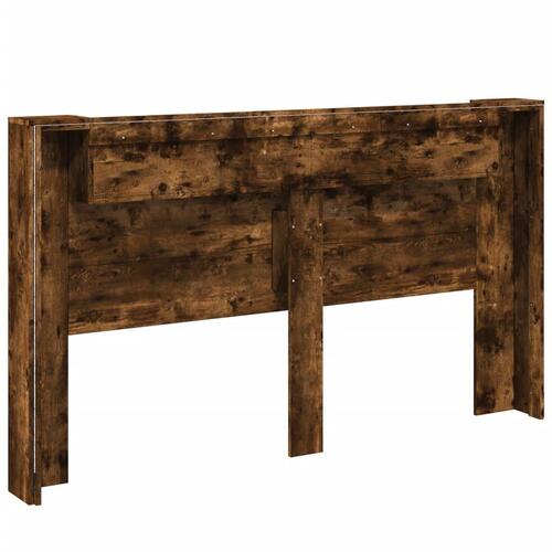 Sengegavl med opbevaring og LED-lys 180x16,5x103,5 cm røget eg
