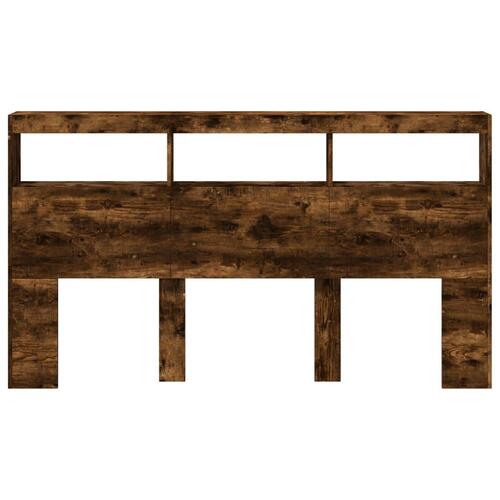 Sengegavl med opbevaring og LED-lys 180x17x102 cm røget eg