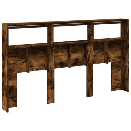 Sengegavl med opbevaring og LED-lys 180x17x102 cm røget eg