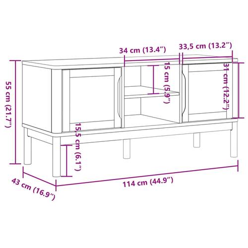 Tv-bord FLORO 114x43x55 cm massivt fyrretræ grå
