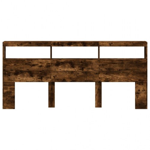 Sengegavl med opbevaring og LED-lys 220 x 17 x 102 cm - røget eg