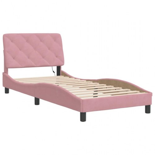Sengeramme med LED uden madras 90 x 200 cm velour - lyserød