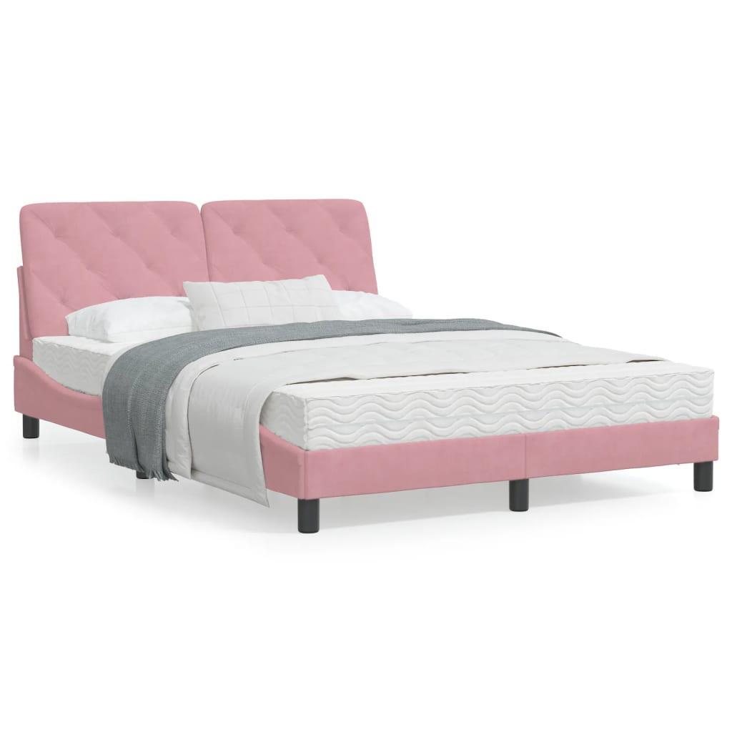 Sengeramme med LED uden madras 140x200 cm velour pink billede