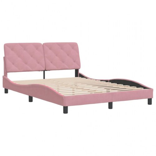 Sengeramme med hovedgærde 140 x 190 cm - pink fløjl