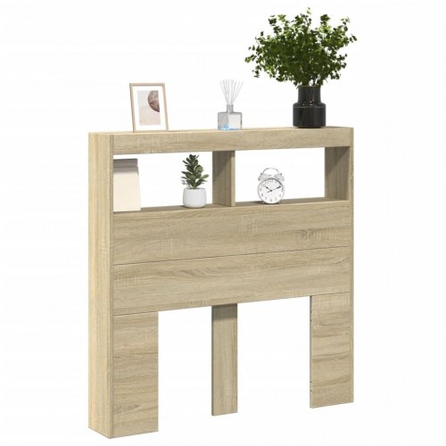Sengegavl med opbevaring og LED-lys 100 x 17 x 102 cm - sonoma-eg