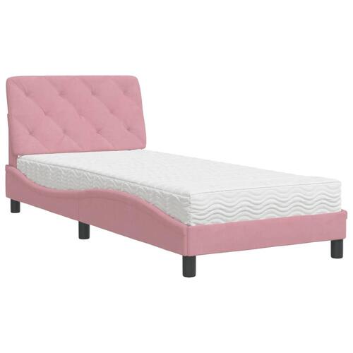 Seng med madras 90x190 cm velour lyserød