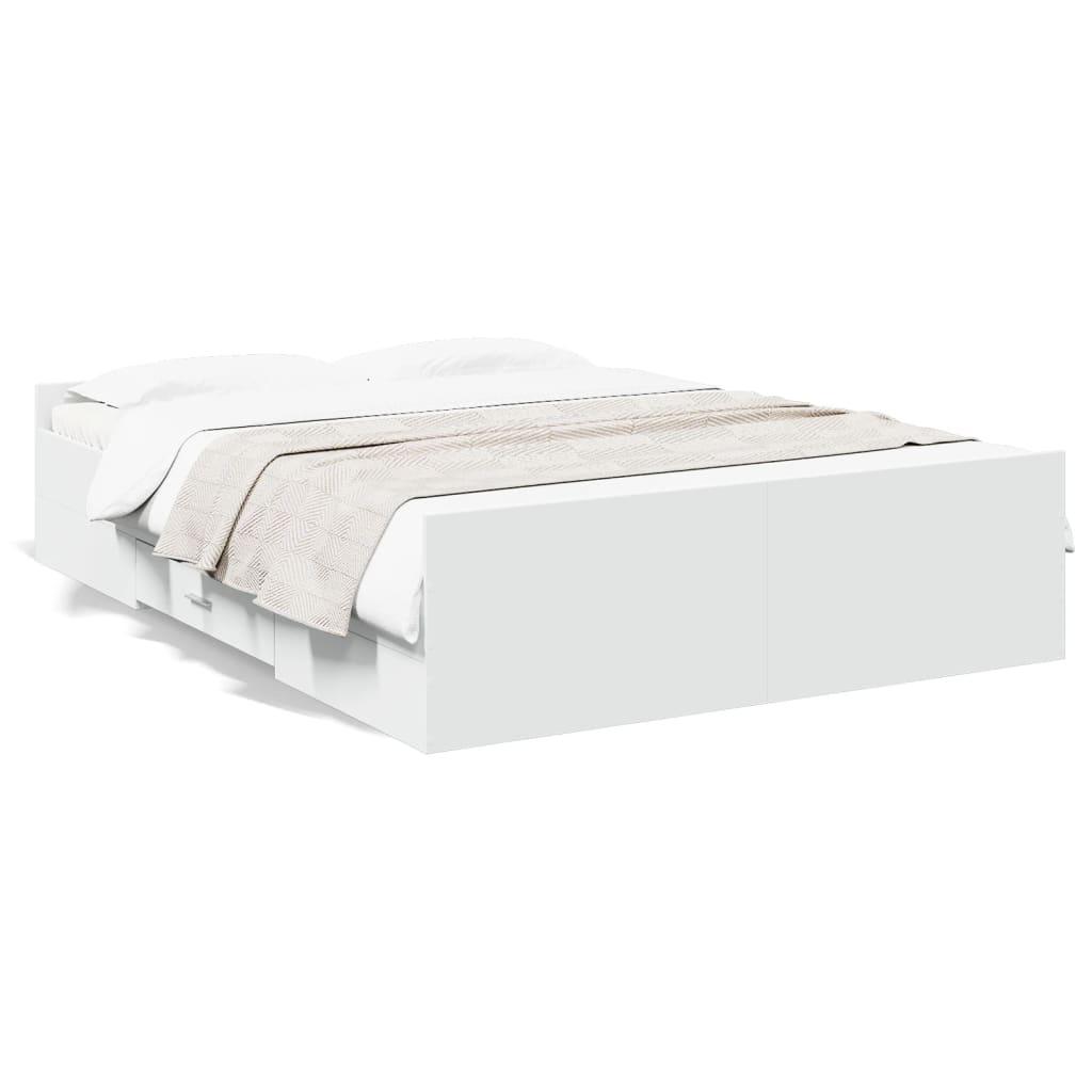 Sengeramme med skuffer 135×190 cm - hvid højglans, konstrueret træ