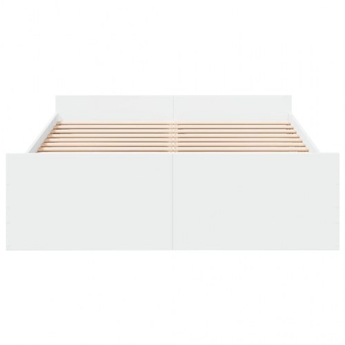 Sengeramme med 2 skuffer 135 x 190 cm - hvid højglans