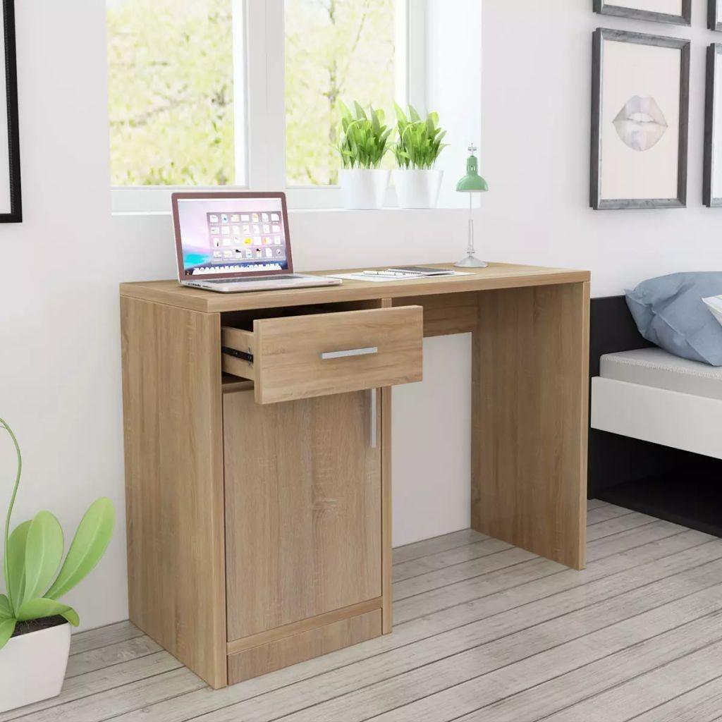 Skrivebord med skuffe og skab 100x40x73 cm egetræsfarvet