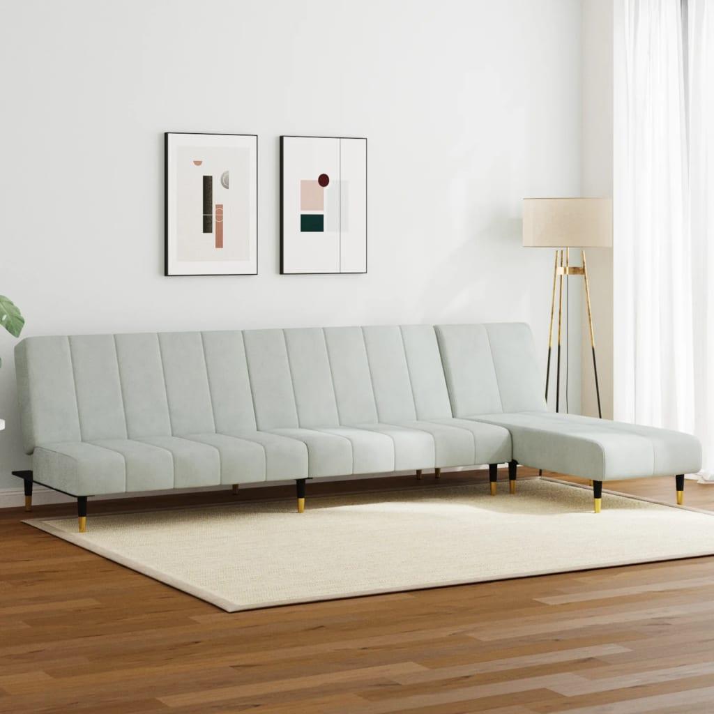 L-Formet Sovesofa 275X140X70 Cm Velour - Lysegrå / Uden armlæn