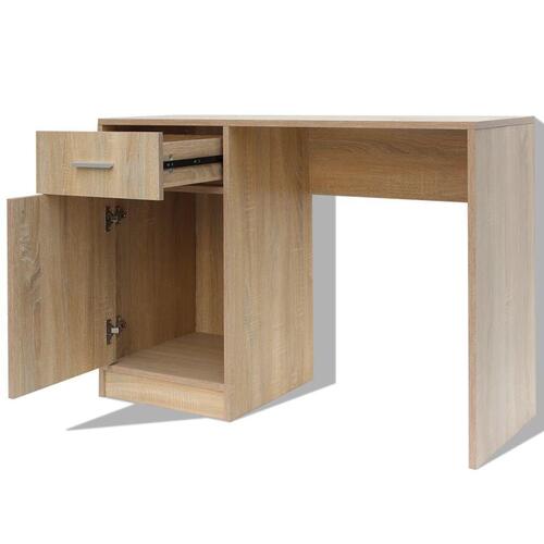 Skrivebord med skuffe og skab 100x40x73 cm egetræsfarvet