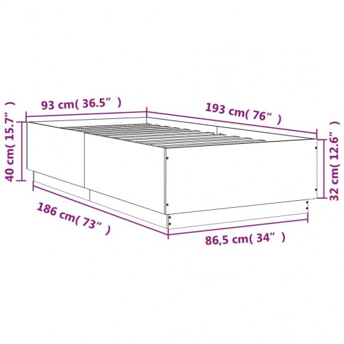 Sengeramme 90 x 190 cm i konstrueret træ - grå sonoma-eg
