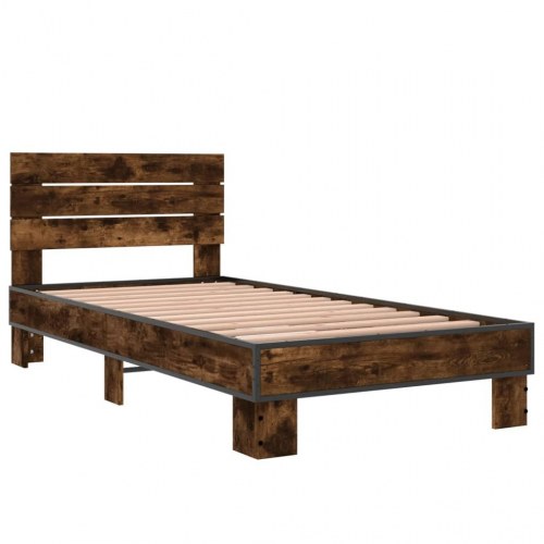 Sengeramme 90x190 cm konstrueret træ og metal røget eg