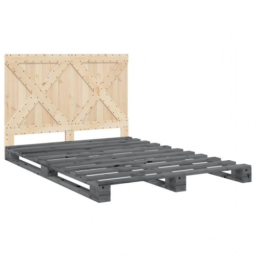 Sengeramme med gavl 140 x 200 cm i massivt fyrretræ - grå
