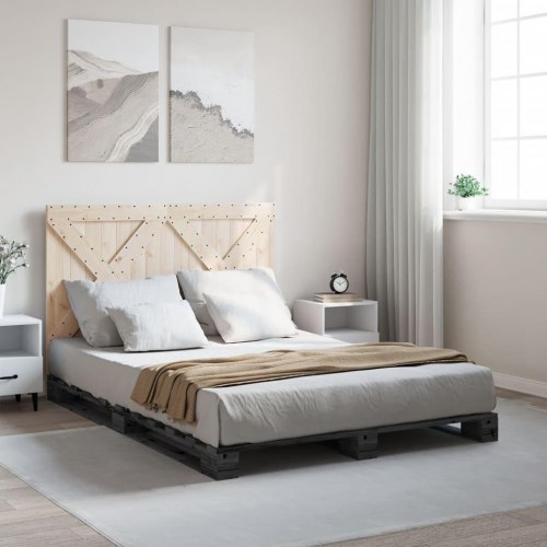 Sengeramme med gavl 140 x 200 cm i massivt fyrretræ - grå