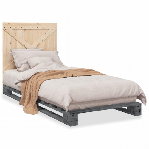 Sengeramme med sengegavl 90 x 200 cm i massivt fyrretræ - grå