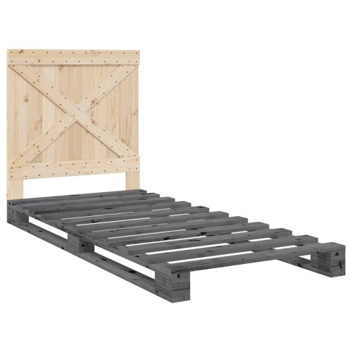 Sengeramme med sengegavl 90 x 200 cm i massivt fyrretræ - grå