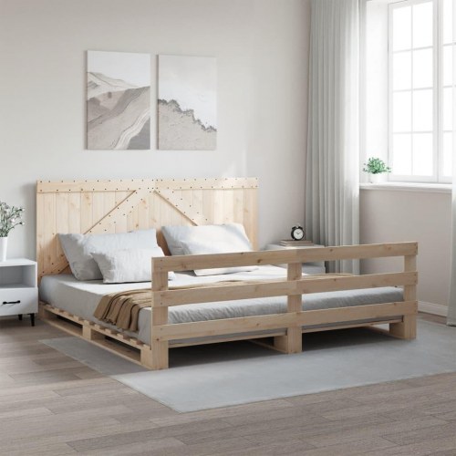 Sengeramme med sengegavl 200 x 200 cm - massivt fyrretræ