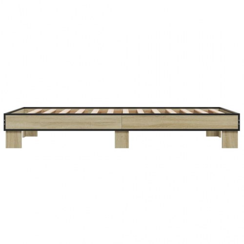 Sengeramme 90x200 cm konstrueret træ og metal sonoma-eg