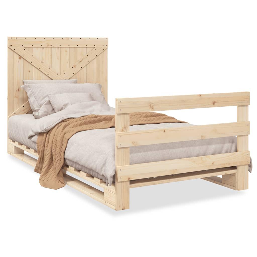 Sengeramme Med Sengegavl Massivt Fyrretræ Naturfarvet - with cross headboard & footboard / 100 x 200 cm
