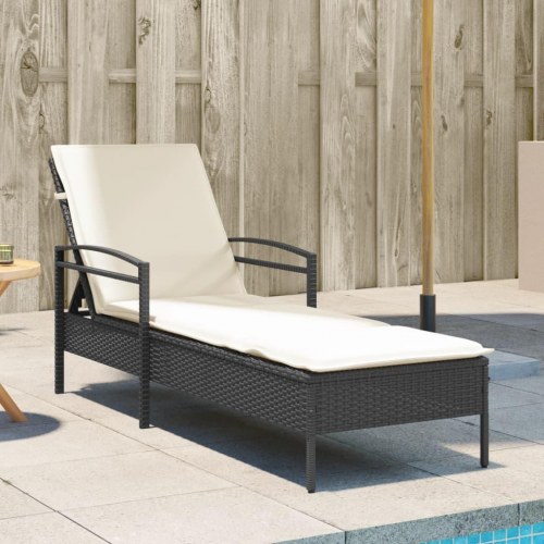 Liggestol med hynde 63x200x81 cm polyrattan sort