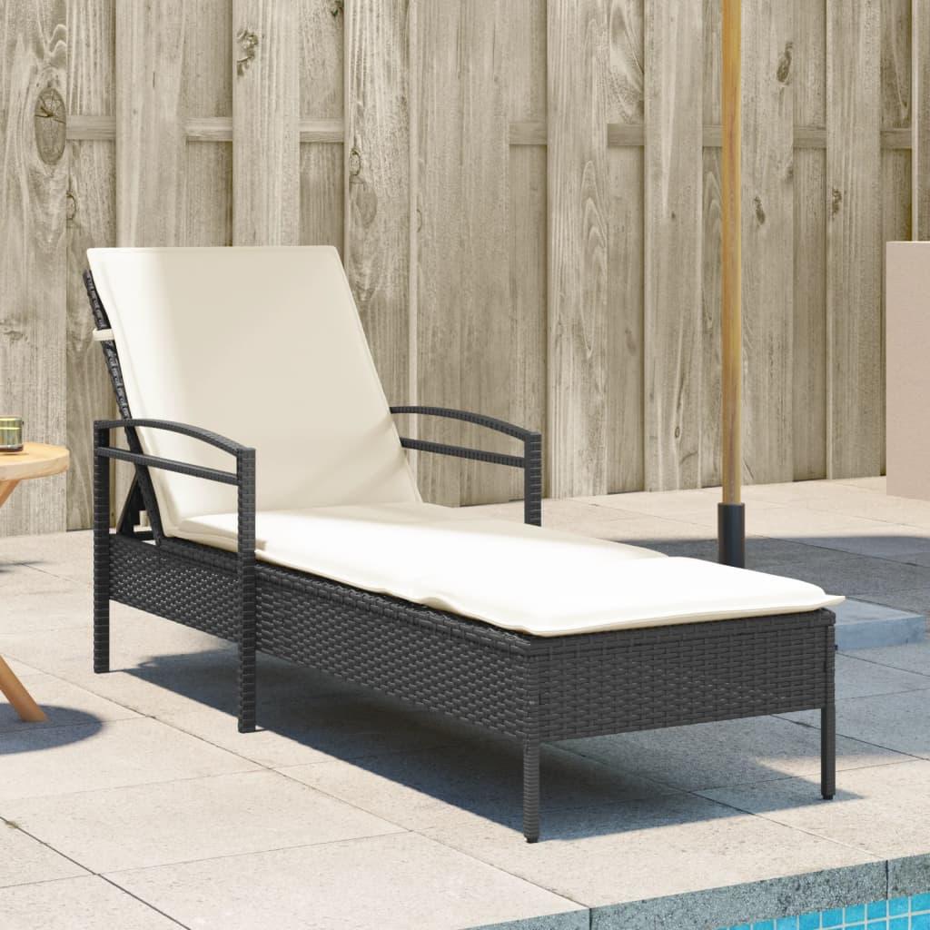 Liggestol med hynde 63x200x81 cm polyrattan sort billede
