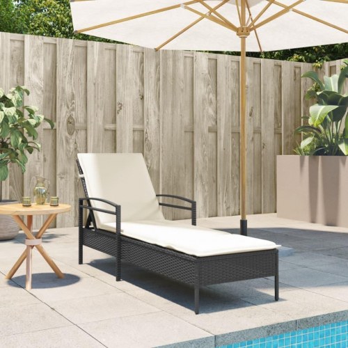 Liggestol med hynde 63x200x81 cm polyrattan sort