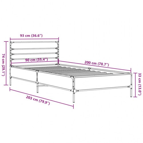 Sengeramme 90 x 200 cm i konstrueret træ og metal - sort