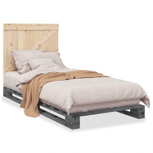 Sengeramme med sengegavl 90 x 200 cm massivt fyrretræ - grå