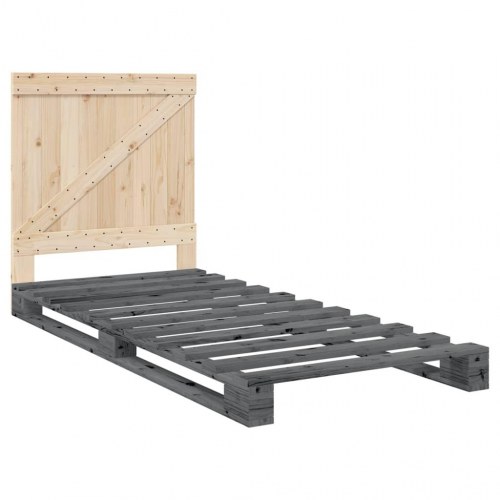 Sengeramme med sengegavl 90 x 200 cm massivt fyrretræ - grå