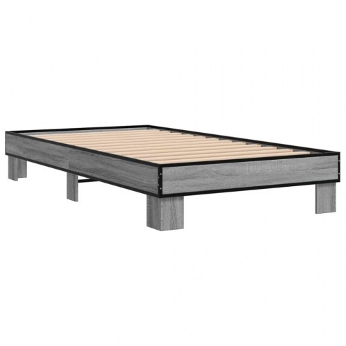 Sengeramme 90x190 cm konstrueret træ og metal grå sonoma-eg