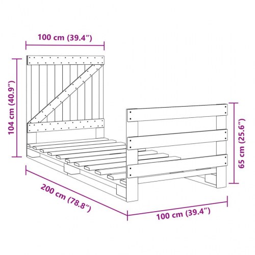 Sengeramme med sengegavl 100 x 200 cm i massivt fyrretræ