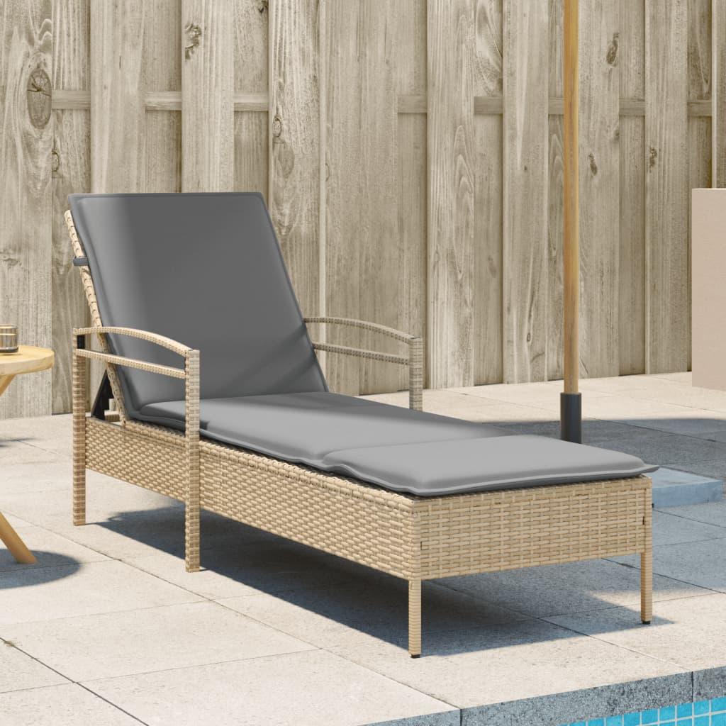 Liggestol med hynde 63x200x81 cm polyrattan beige billede