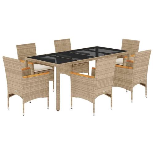 Spisebordssæt til haven 7 dele med hynder polyrattan og glas