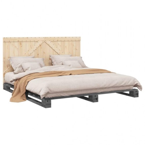 Sengeramme med sengegavl 200 x 200 cm - grå