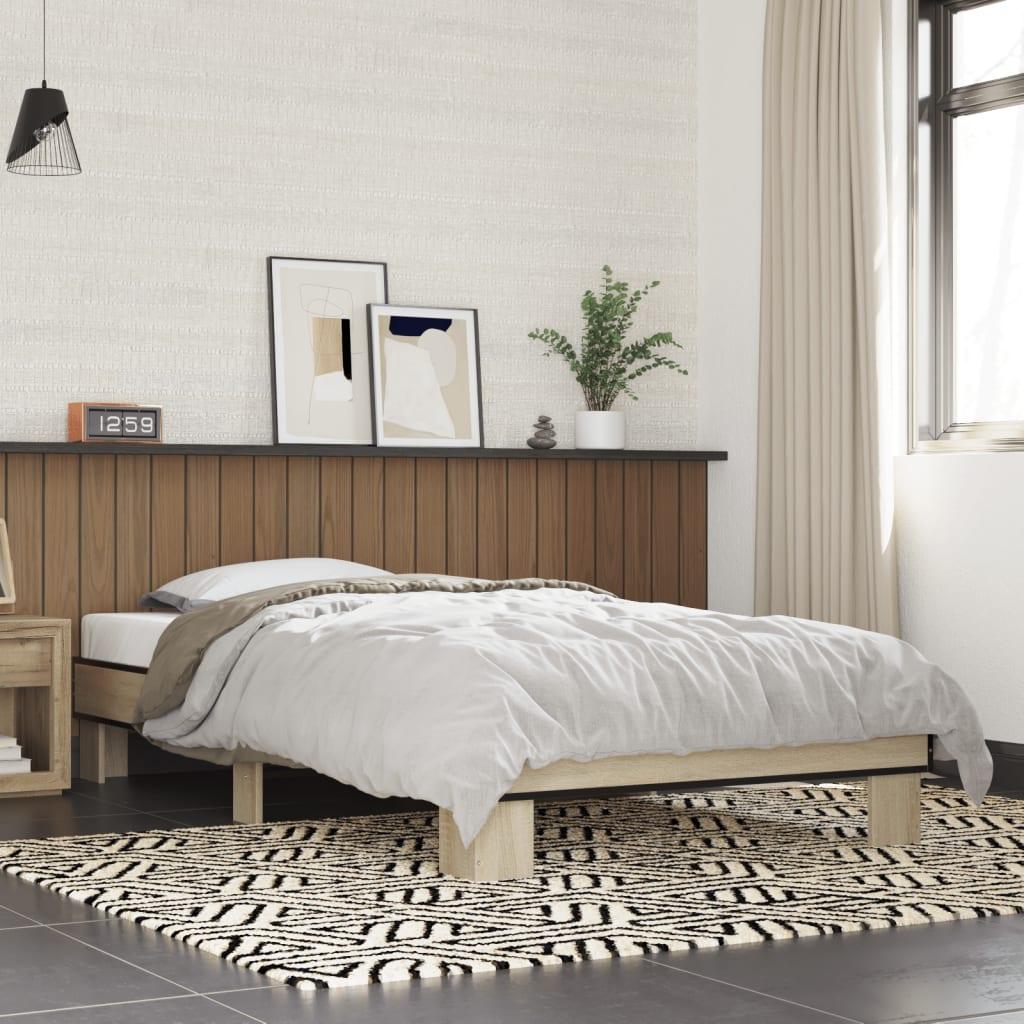Sengeramme 100x200 Cm Konstrueret Træ Og Metal Sonoma Eg