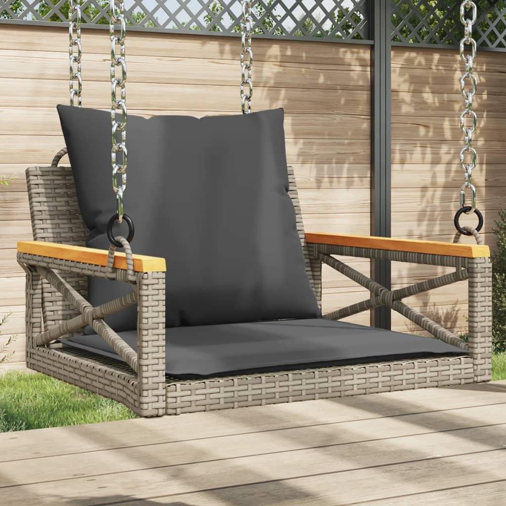 Gyngebænk med hynder 63x62x40 cm polyrattan grå