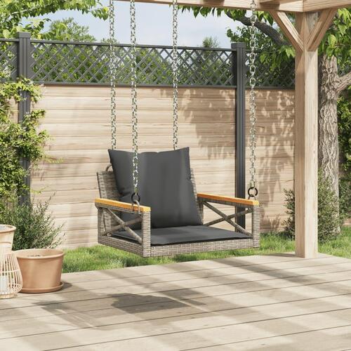 Gyngebænk med hynder 63x62x40 cm polyrattan grå