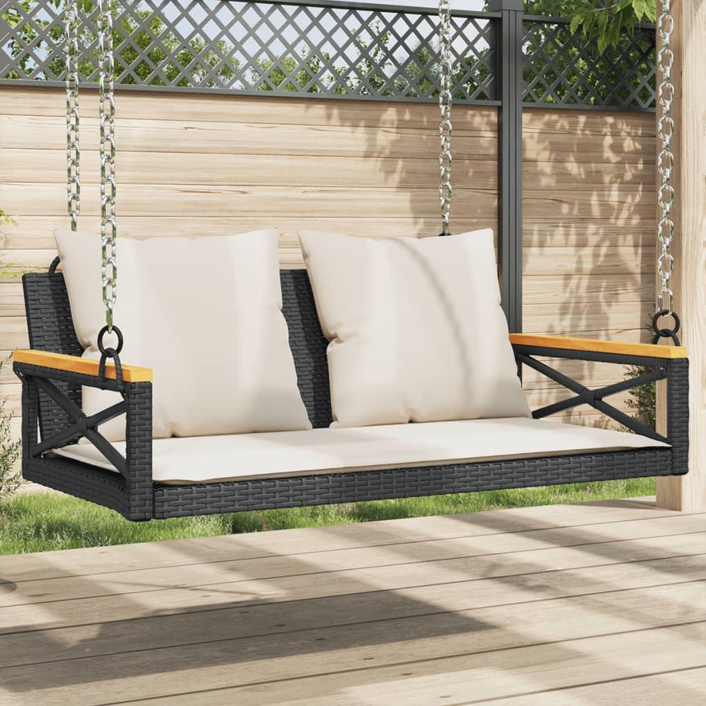 Gyngebænk med hynder 109x62x40 cm polyrattan sort
