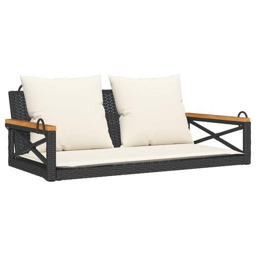 Gyngebænk med hynder 109x62x40 cm polyrattan sort