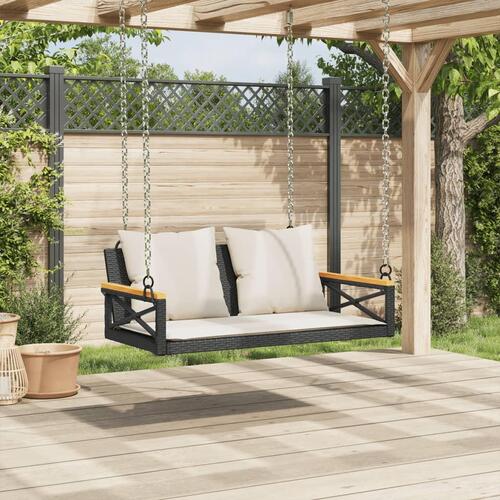 Gyngebænk med hynder 109x62x40 cm polyrattan sort