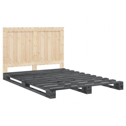 Sengeramme med sengegavl 140 x 200 cm i massivt fyrretræ - grå